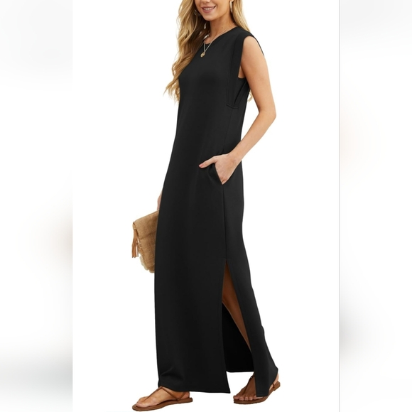 NWOT- Casual Round Neck Loose Split Wrinkle Free Long Maxi Dress - Picture 2 of 3